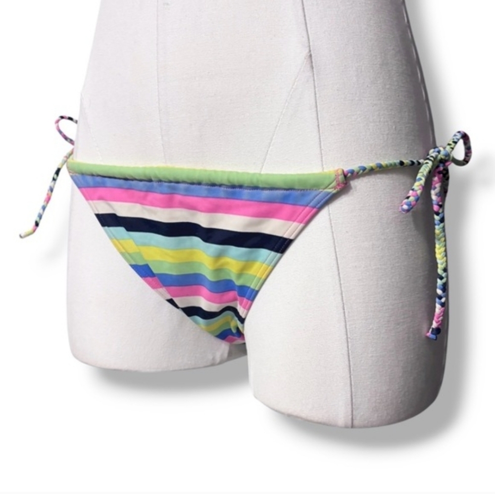 PINK VICTORIA’S SECRET Low Rise Striped Bikini Bottom Braided Side Ties Size M